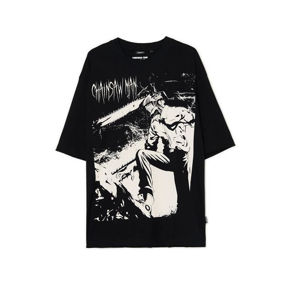 Cropp Cropp - Crna majica kratkih rukava s printom Chainsaw Man - CRNO