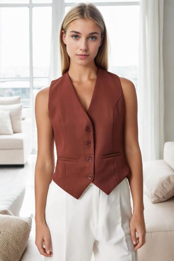 dewberry 10202 Dewberry Crop Woven Women Vest-COFFEE