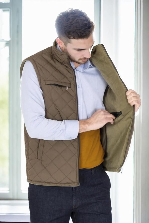 dewberry 15240 Dewberry Quilted Mens Vest with Fleece Inside-Khaki