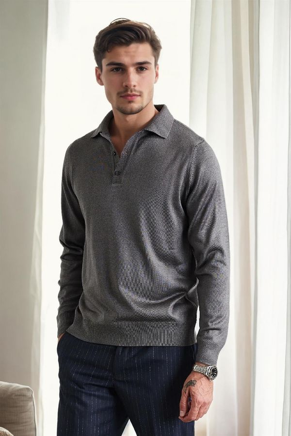 dewberry 28296 Dewberry Polo Neck Mens Knit Sweater-ANTHRACITE