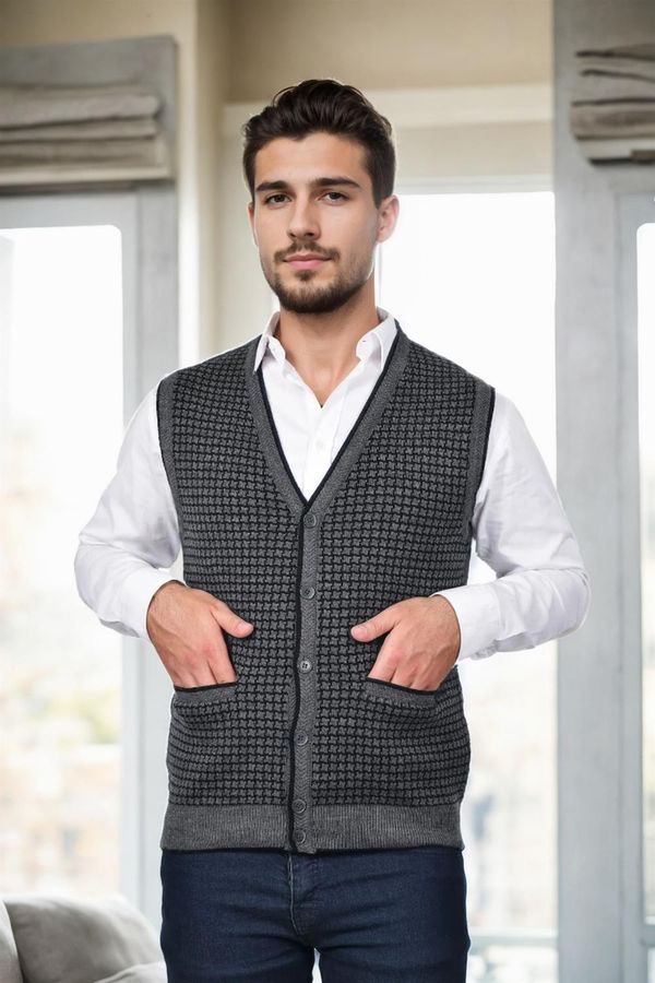 dewberry 37376 Dewberry Houndstooth Patterned Mens Knit Vest-GREY