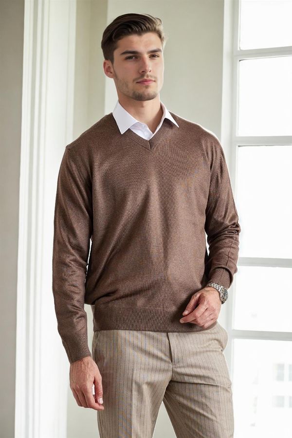 dewberry 38804 Dewberry Mens V Neck Knit Sweater-COFFEE