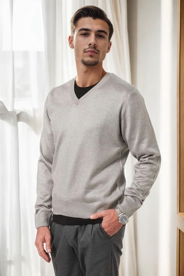 dewberry 38804 Dewberry Mens V Neck Knit Sweater-LIGHT GREY