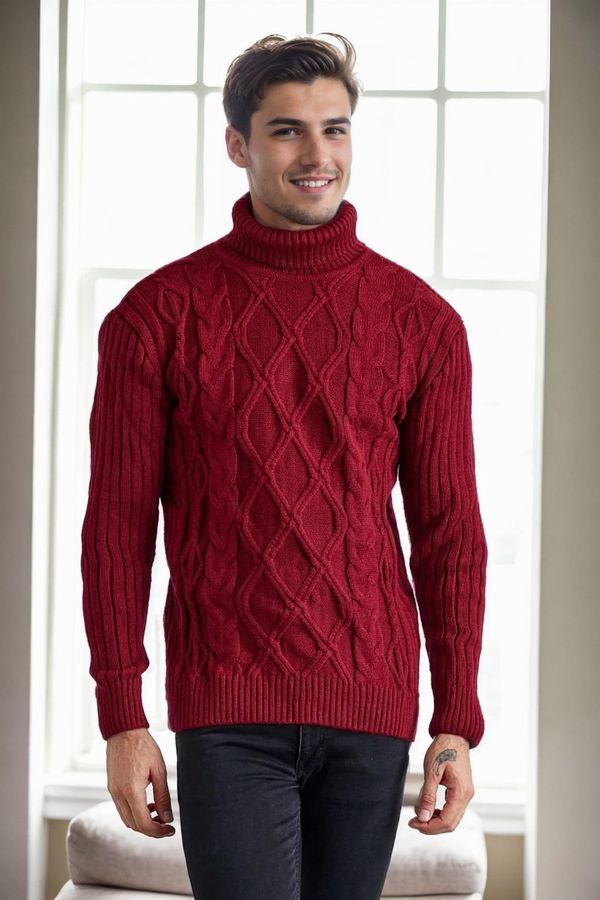 dewberry 53285 Dewberry Slim-Fit Fisherman Corded Thick Mens Sweater-BORDEAUX