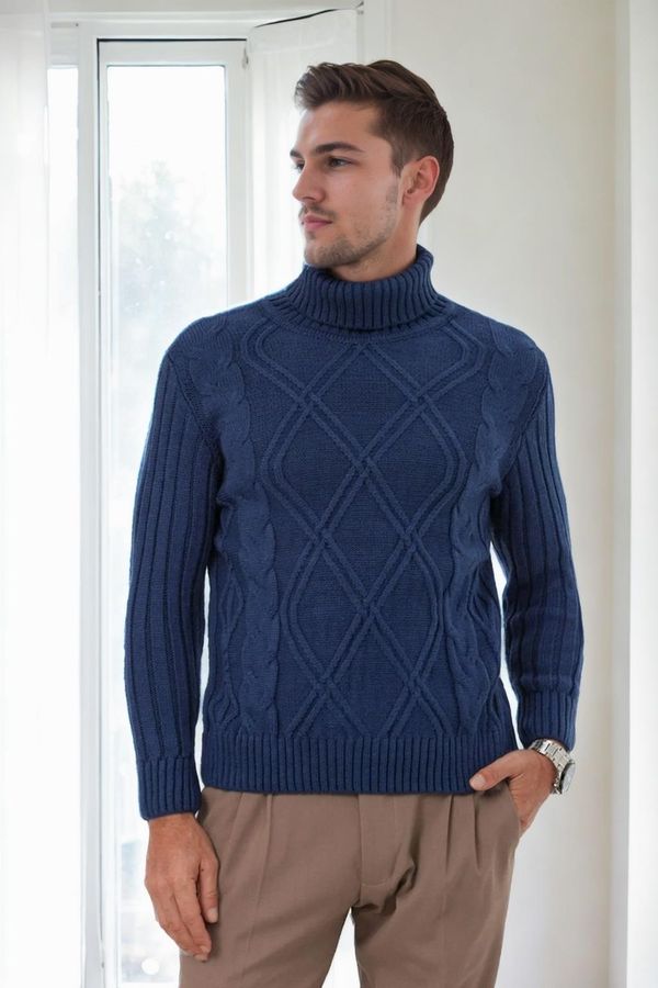 dewberry 53285 Dewberry Slim-Fit Fisherman Corded Thick Mens Sweater-INDIGO