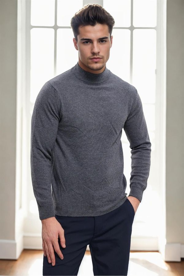 dewberry 64721 Dewberry Half Turtleneck Woolen Mens Knit Sweater-GREY