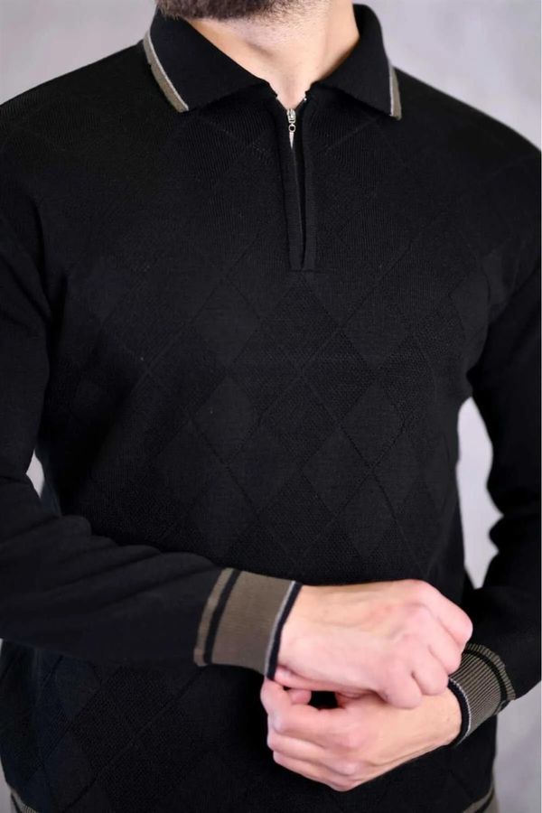 dewberry 66492 Dewberry Zippered Polo Neck Knit Mens Sweater-BLACK