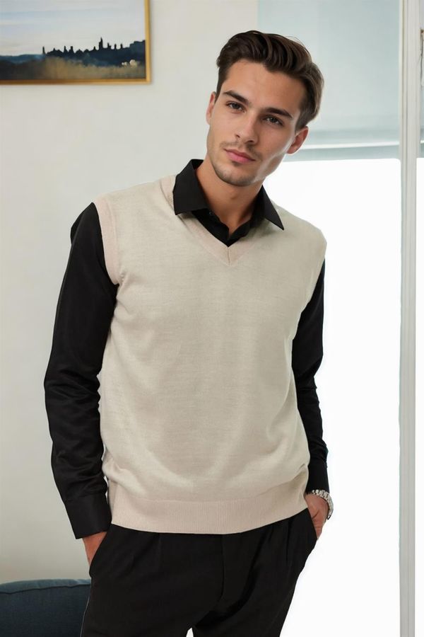 dewberry 90829 Dewberry V Neck Sleeveless Knit Mens Sweater-STONE