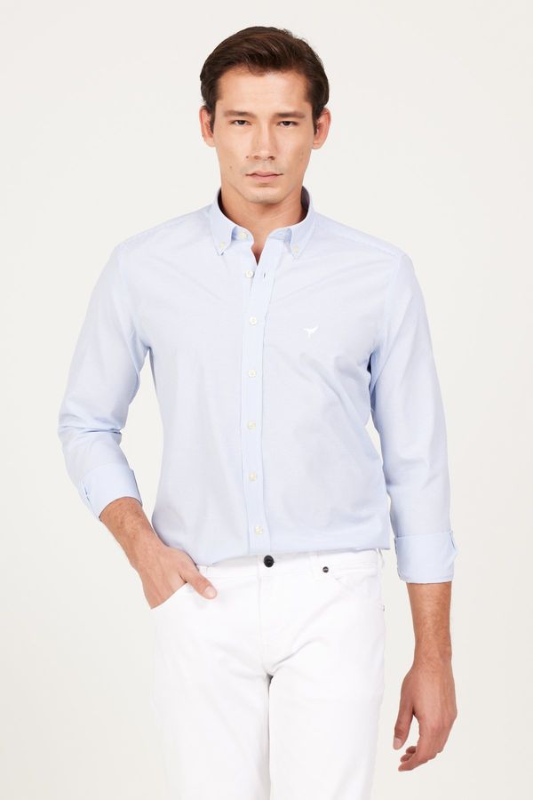 AC&Co / Altınyıldız Classics AC&Co / Altınyıldız Classics Men's A.Blue-White Slim Fit Slim Fit Button-down Collar Cotton Striped Shirt
