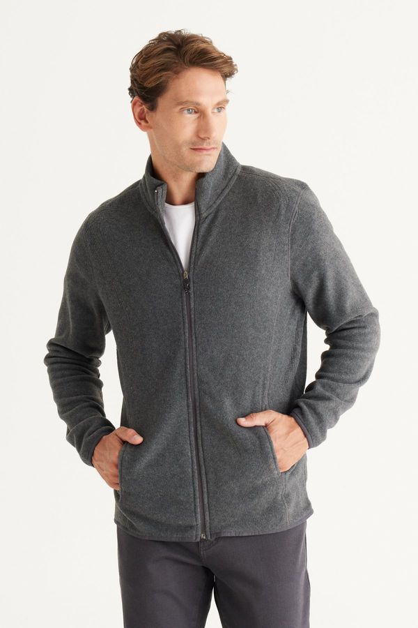 AC&Co / Altınyıldız Classics AC&Co / Altınyıldız Classics Men's Anthracite-melange Anti-pilling Anti-Pilling Standard Fit High Neck Sweatshirt Fleece Jacket