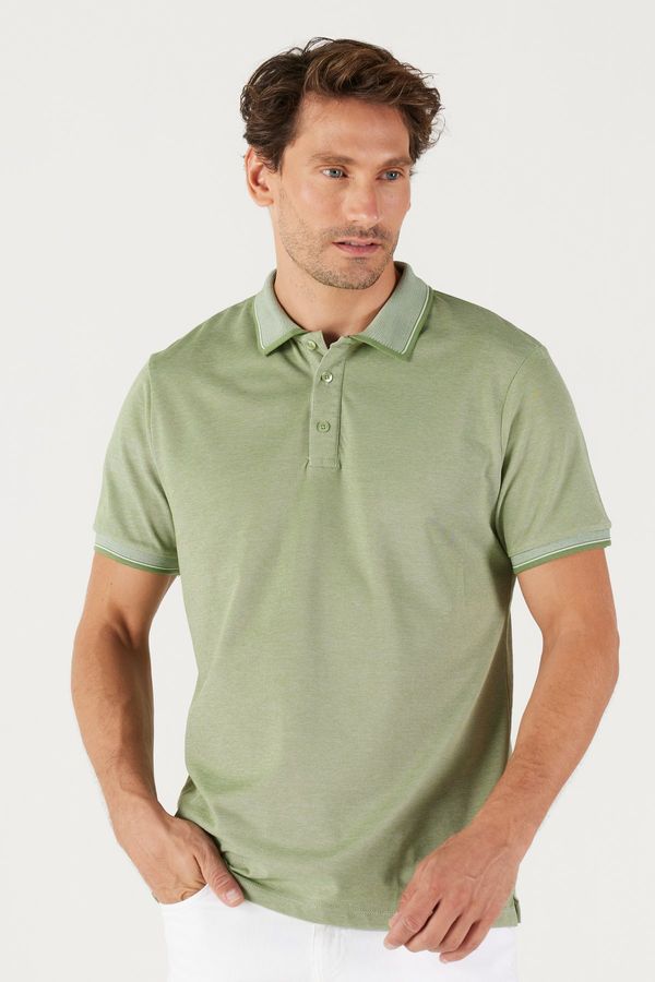 AC&Co / Altınyıldız Classics AC&Co / Altınyıldız Classics Men's Anti-shrink Cotton Fabric Slim Fit Slim Fit Green Roll-Up Polo Neck T-Shirt.