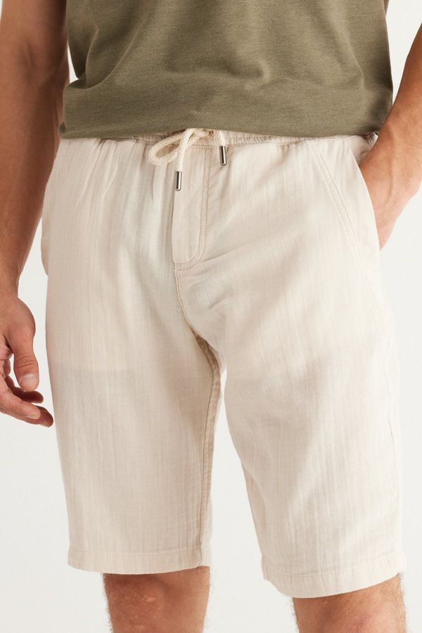 AC&Co / Altınyıldız Classics AC&Co / Altınyıldız Classics Men's Beige Slim Fit Slim Fit Shorts with Side Pockets, 100% Cotton Muslin Patterned.