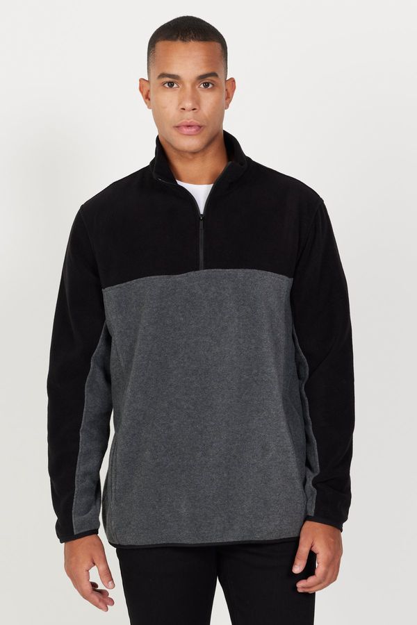 AC&Co / Altınyıldız Classics AC&Co / Altınyıldız Classics Men's Black-anthracite Standard Fit Normal Cut, Casual Casual Two-tone Fleece Sports Sweatshirt.