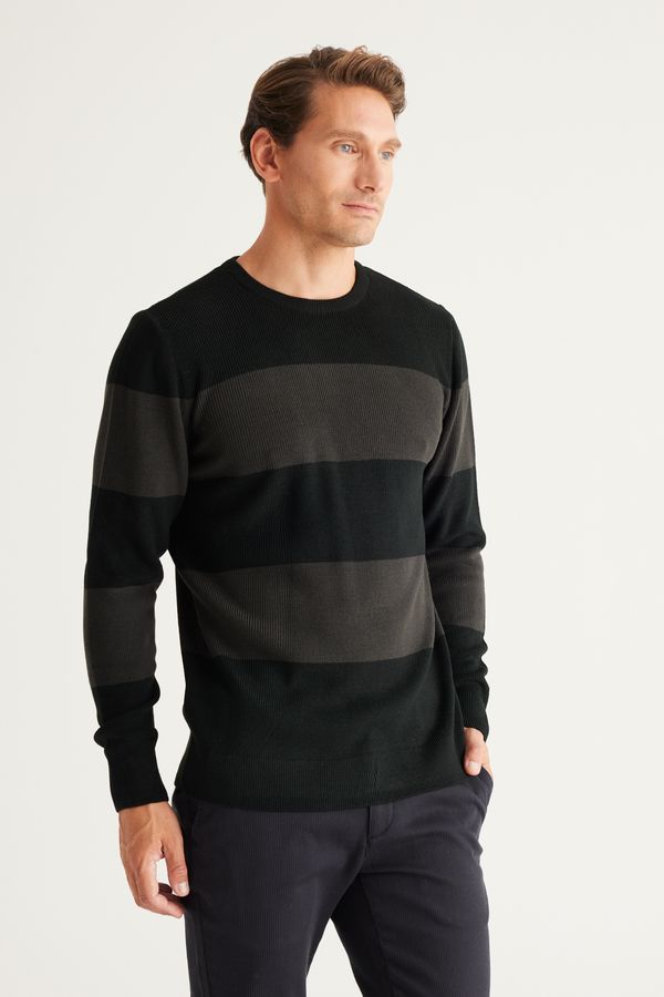 AC&Co / Altınyıldız Classics AC&Co / Altınyıldız Classics Men's Black-Anthracite Standard Fit Normal Cut Crew Neck Knitwear Sweater