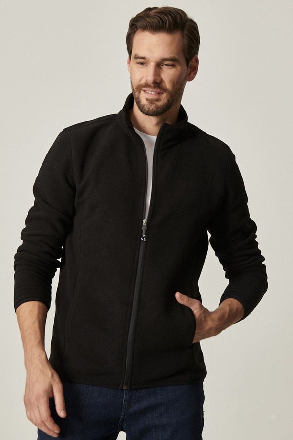 AC&Co / Altınyıldız Classics AC&Co / Altınyıldız Classics Men's Black Anti-pilling Anti-Pilling Standard Fit High Bato Collar Sweatshirt Fleece Jacket