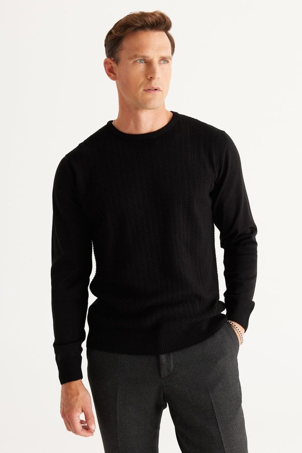 AC&Co / Altınyıldız Classics AC&Co / Altınyıldız Classics Men's Black Anti-pilling Anti-Pilling Standard Fit Jacquard-Front Knitwear Sweater.