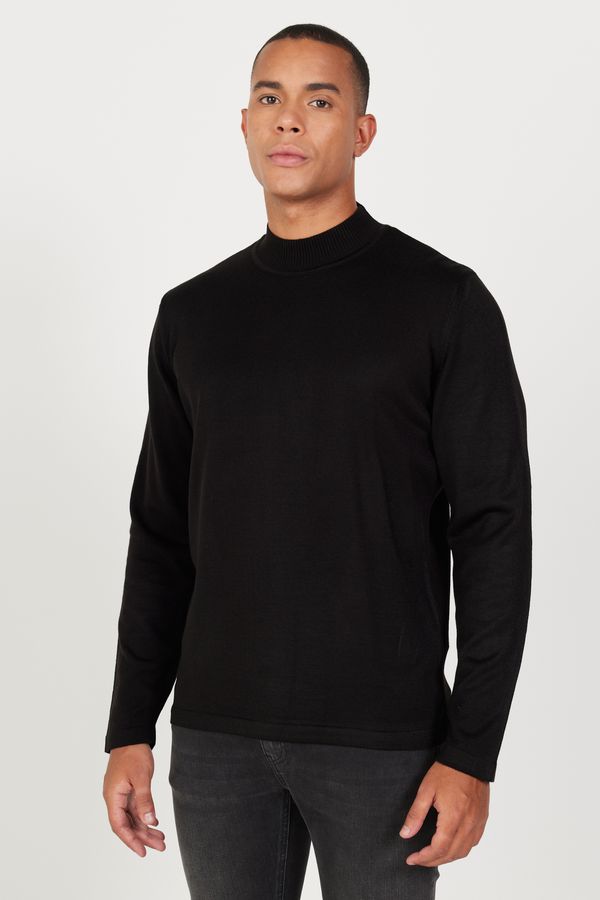 AC&Co / Altınyıldız Classics AC&Co / Altınyıldız Classics Men's Black Anti-Pilling Anti-pilling Standard Fit Normal Cut Half Turtleneck Knitwear Sweater