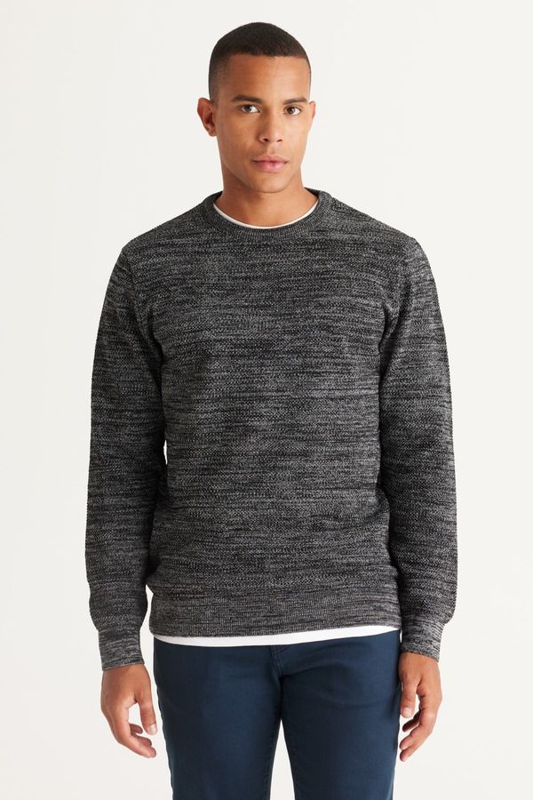 AC&Co / Altınyıldız Classics AC&Co / Altınyıldız Classics Men's Black-gray Standard Fit Regular Cut Crew Neck Patterned Knitwear Sweater