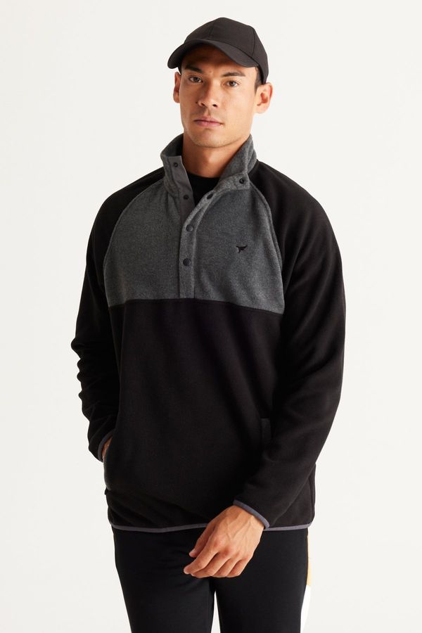 AC&Co / Altınyıldız Classics AC&Co / Altınyıldız Classics Men's Black-Light Melange Standard Fit Normal Cut Stand-Up Bato Collar Patterned Fleece Sweatshirt