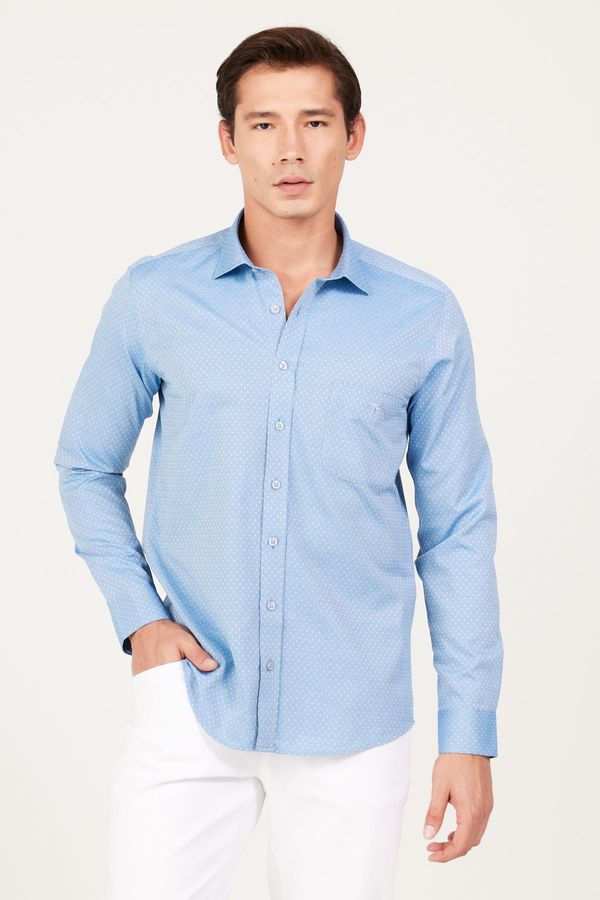 AC&Co / Altınyıldız Classics AC&Co / Altınyıldız Classics Men's Blue Slim Fit Slim Fit Classic Collar Cotton Dobby Shirt