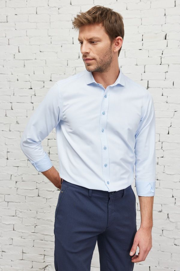 AC&Co / Altınyıldız Classics AC&Co / Altınyıldız Classics Men's Blue Slim Fit Slim Fit Italian Collar Dobby Shirt.
