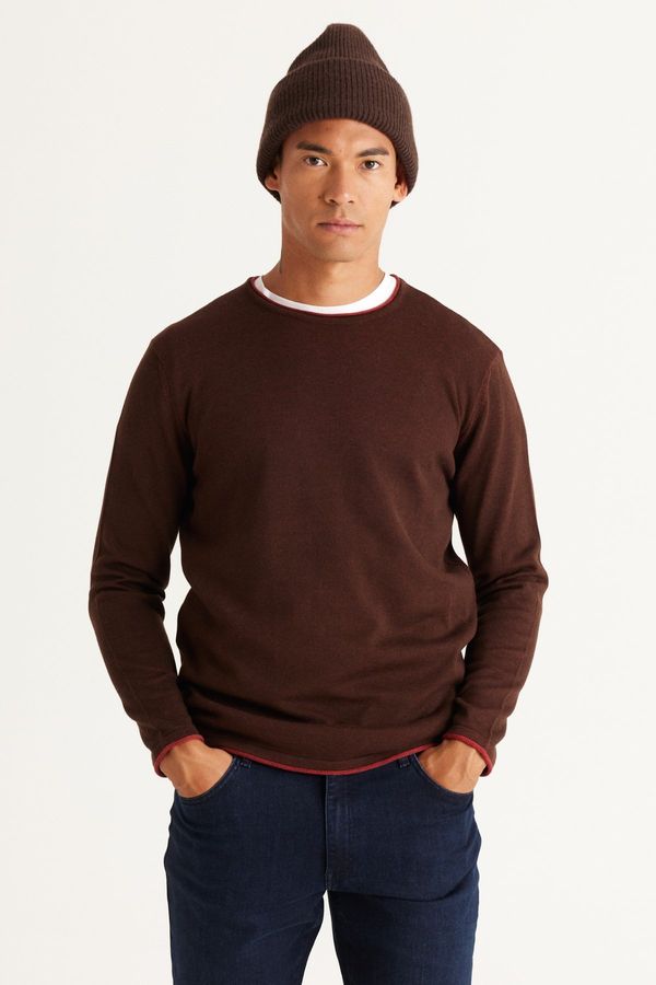 AC&Co / Altınyıldız Classics AC&Co / Altınyıldız Classics Men's BROWN CORAL Standard Fit Regular Fit Crew Neck Cotton Knitwear Sweater
