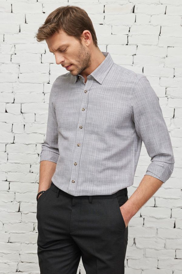 AC&Co / Altınyıldız Classics AC&Co / Altınyıldız Classics Men's Brown Slim Fit Slim Fit Shirt with Hidden Buttons Collar Linen-Looking 100% Cotton Flared Shirt.