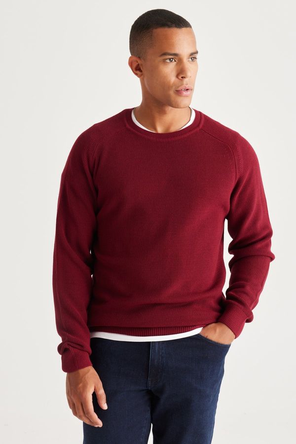 AC&Co / Altınyıldız Classics AC&Co / Altınyıldız Classics Men's Burgundy Standard Fit Regular Fit Crew Neck Patterned Knitwear Sweater