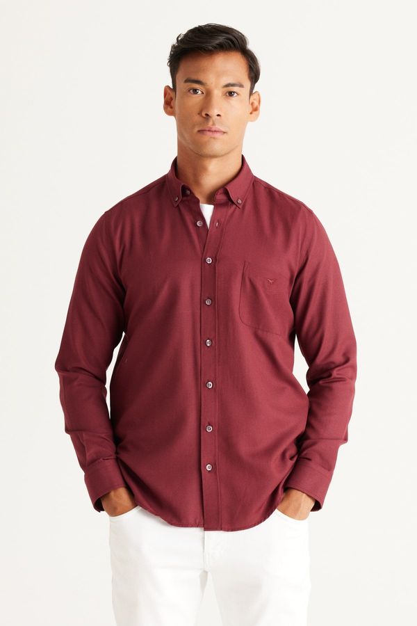 AC&Co / Altınyıldız Classics AC&Co / Altınyıldız Classics Men's Claret Red Slim Fit Slim Fit Buttoned Collar Cotton Oxford Shirt with Pocket.