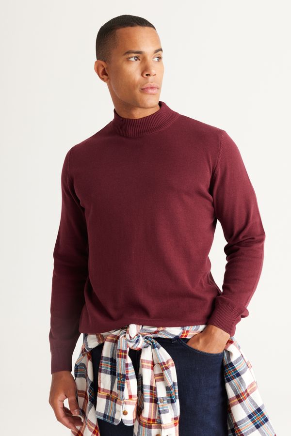 AC&Co / Altınyıldız Classics AC&Co / Altınyıldız Classics Men's Claret Red Standard Fit Normal Cut Half Turtleneck Knitwear Sweater.