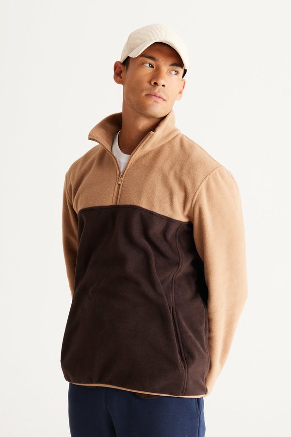 AC&Co / Altınyıldız Classics AC&Co / Altınyıldız Classics Men's Coffee-Milk Milky Way Standard Fit Normal Cut Daily Casual Two-tone Fleece Sport Sweatshirt.
