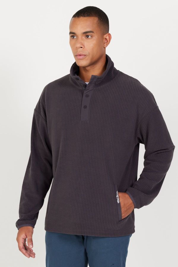 AC&Co / Altınyıldız Classics AC&Co / Altınyıldız Classics Men's Dark Gray Loose Fit Stand-Up Collar Jacquard Soft Touch Fleece Sweatshirt
