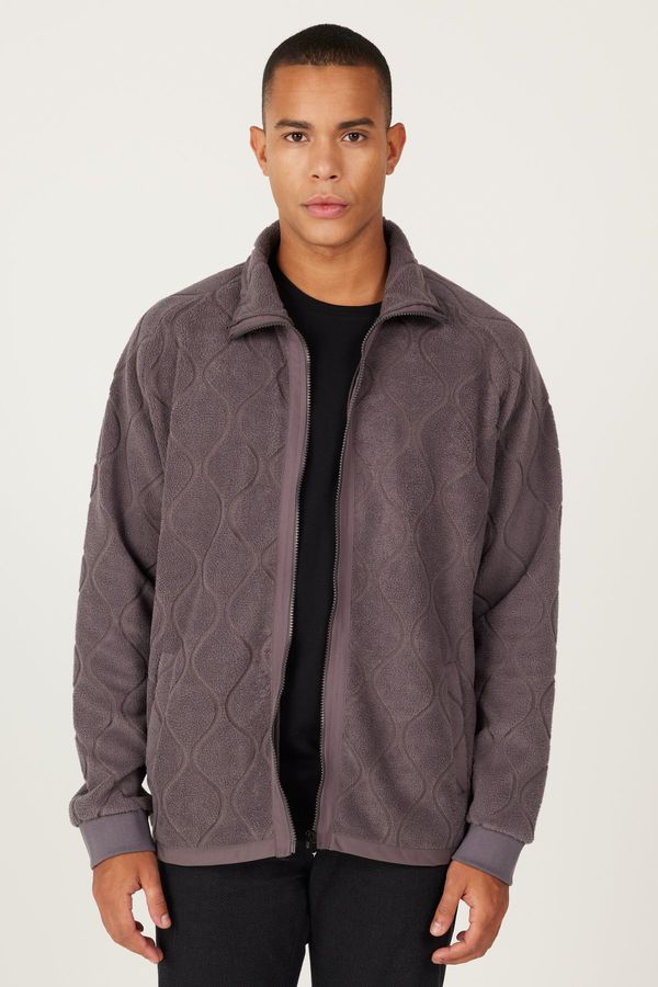 AC&Co / Altınyıldız Classics AC&Co / Altınyıldız Classics Men's Dark Gray Oversize Loose Cut Stand Collar Jacquard Fleece Sweatshirt
