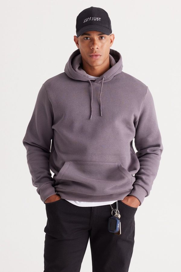 AC&Co / Altınyıldız Classics AC&Co / Altınyıldız Classics Men's Dark Gray Standard Fit Fleece 3 Threaded Hooded Hooded Kangaroo Pocket Cotton Sweatshirt.