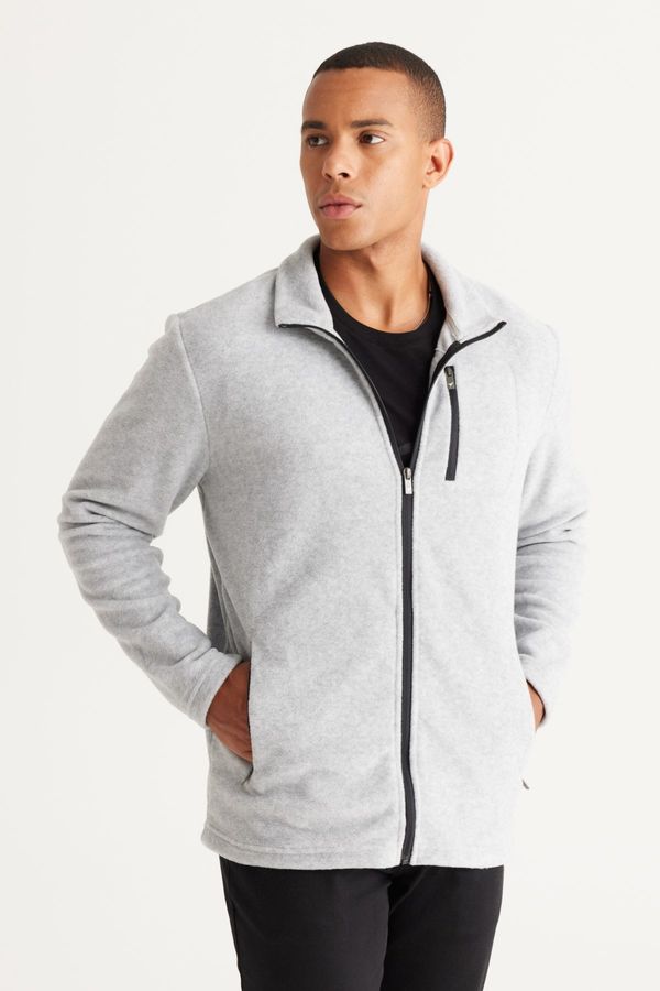 AC&Co / Altınyıldız Classics AC&Co / Altınyıldız Classics Men's Gray Melange Standard Fit High Bato Collar Pocket Zipper Cold Proof Sweatshirt Fleece Jacket