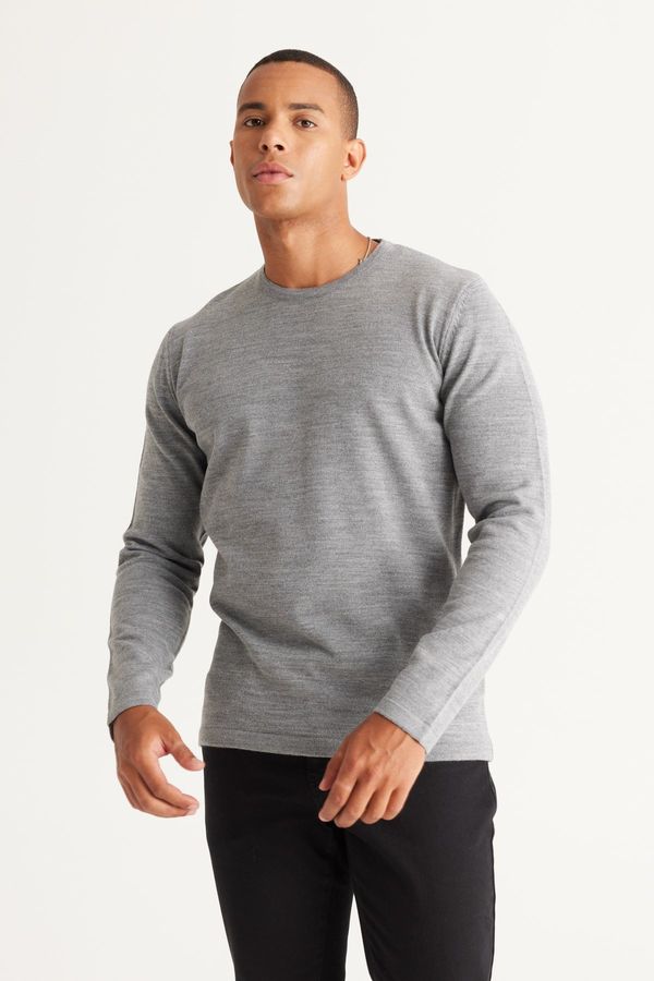 AC&Co / Altınyıldız Classics AC&Co / Altınyıldız Classics Men's Gray Melange Standard Fit Normal Fit Warm Crew Neck Knitwear Sweater