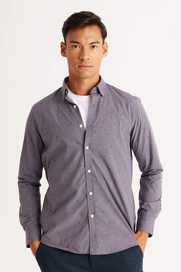 AC&Co / Altınyıldız Classics AC&Co / Altınyıldız Classics Men's Gray Slim Fit Slim Fit Shirt with Hidden Buttons Collar Patterned