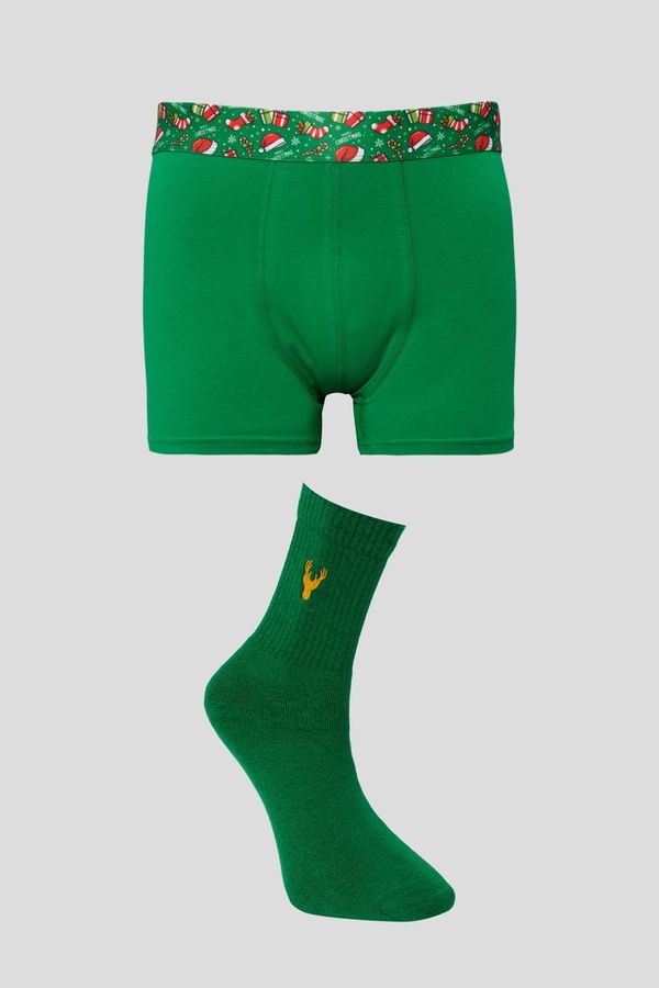 AC&Co / Altınyıldız Classics AC&Co / Altınyıldız Classics Men's Green Seamless Christmas Theme Boxer-sock Set.