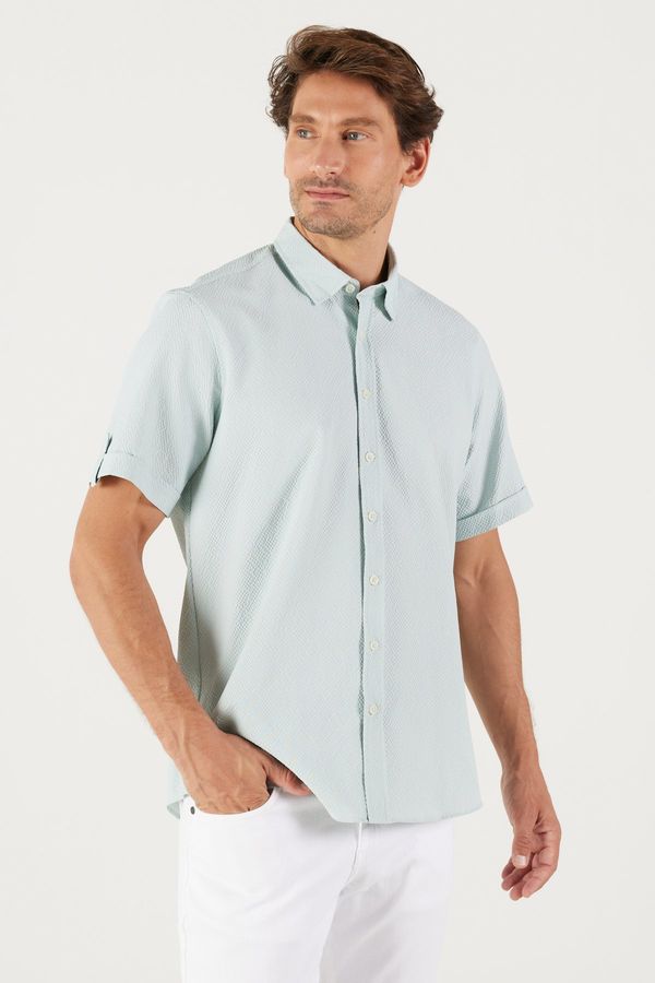 AC&Co / Altınyıldız Classics AC&Co / Altınyıldız Classics Men's Green Slim Fit Slim Fit Hidden Button Collar Short Sleeve Shirt