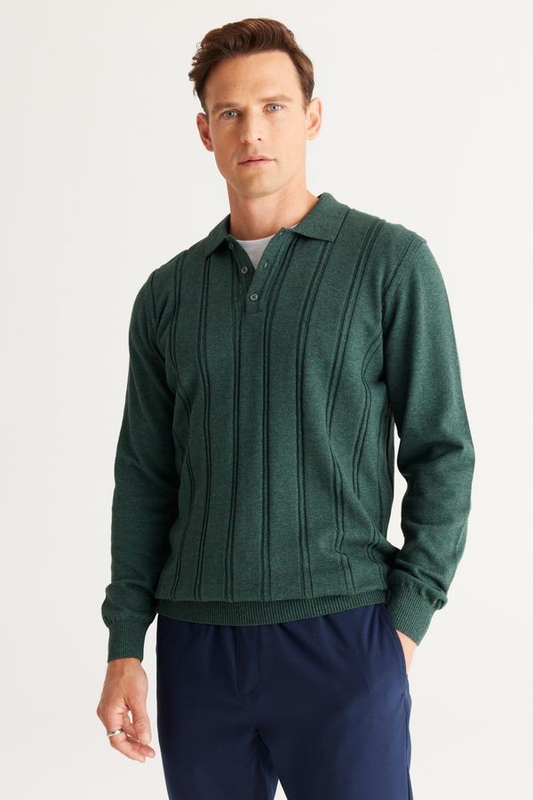 AC&Co / Altınyıldız Classics AC&Co / Altınyıldız Classics Men's Green Slim Fit Slim Fit Polo Neck Cotton Patterned Knitwear Sweater