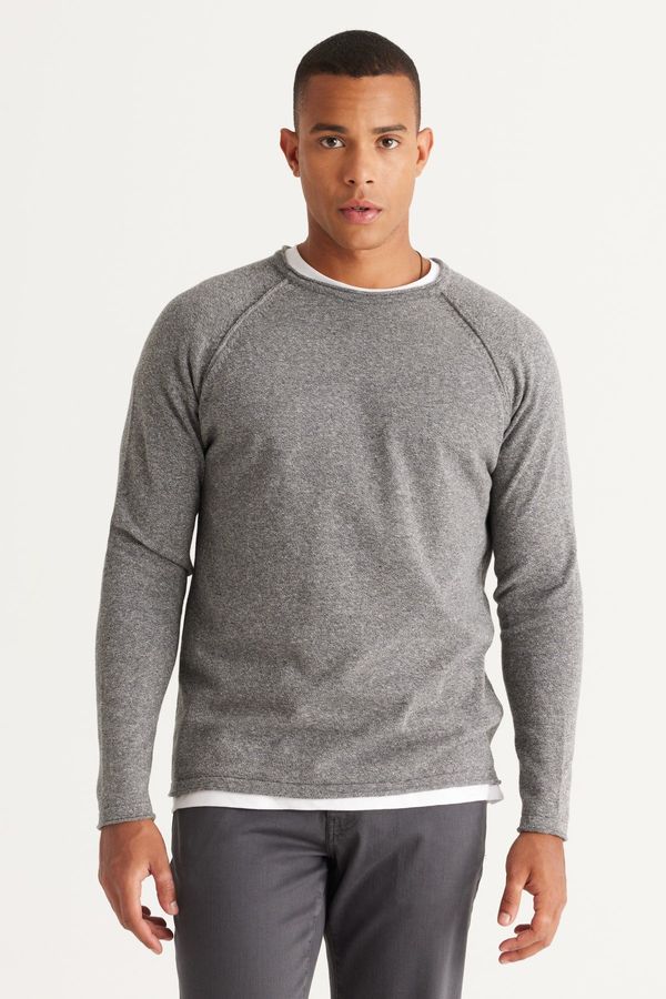 AC&Co / Altınyıldız Classics AC&Co / Altınyıldız Classics Men's Grey-ecru Standard Fit Regular Cut Crew Neck Cotton Muline Patterned Knitwear Sweater