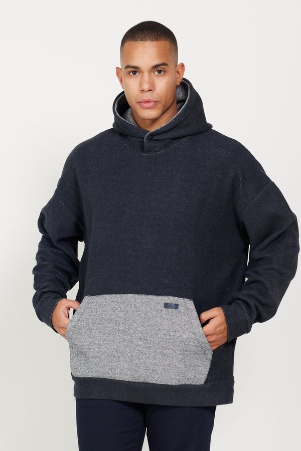 AC&Co / Altınyıldız Classics AC&Co / Altınyıldız Classics Men's Indigo Melange Oversize Loose-Fit Fleece 3 Thread Hooded Sweatshirt