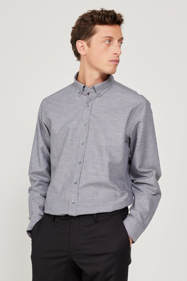 AC&Co / Altınyıldız Classics AC&Co / Altınyıldız Classics Men's Khaki Comfort Ft Comfy Cut Buttoned Collar Cotton Dobby Linen Shirt.