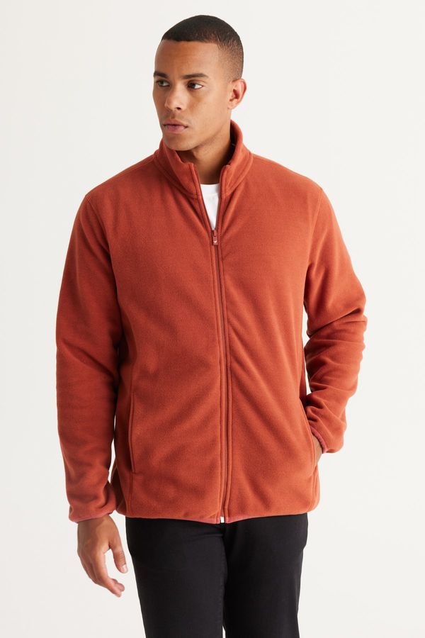 AC&Co / Altınyıldız Classics AC&Co / Altınyıldız Classics Men's Light Brown Anti-pilling Anti-Pilling Standard Fit Stand Up Bato Collar Sweatshirt Fleece Jacket