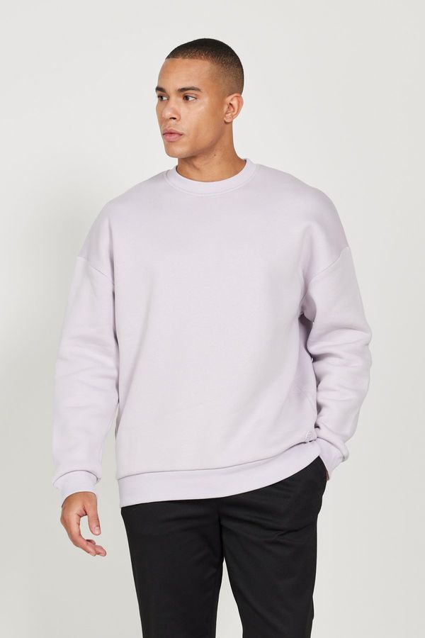 AC&Co / Altınyıldız Classics AC&Co / Altınyıldız Classics Men's Lilac Oversize Fit Loose Fit Cotton Fleece 3 Thread Crew Neck Sweatshirt