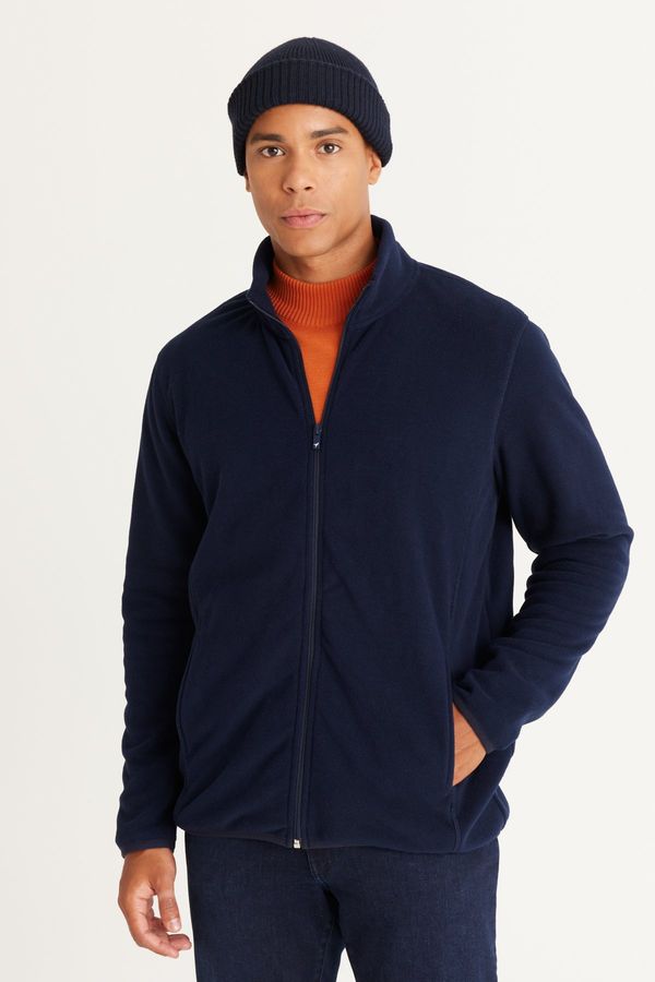 AC&Co / Altınyıldız Classics AC&Co / Altınyıldız Classics Men's Navy Blue Anti-pilling Anti-Pilling Standard Fit High Bato Collar Sweatshirt Fleece Jacket