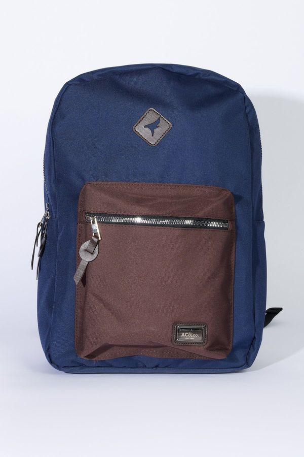 AC&Co / Altınyıldız Classics AC&Co / Altınyıldız Classics Men's Navy Blue-brown Logo Laptop Compartment Sports School-Backpack