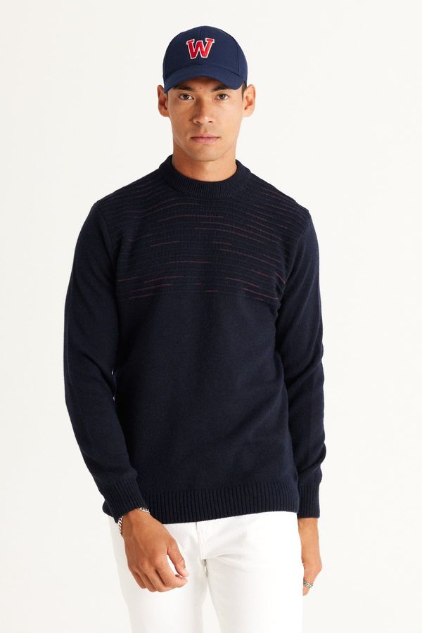 AC&Co / Altınyıldız Classics AC&Co / Altınyıldız Classics Men's Navy Blue-burgundy Standard Fit Regular Cut Half Turtleneck Knitwear Sweater