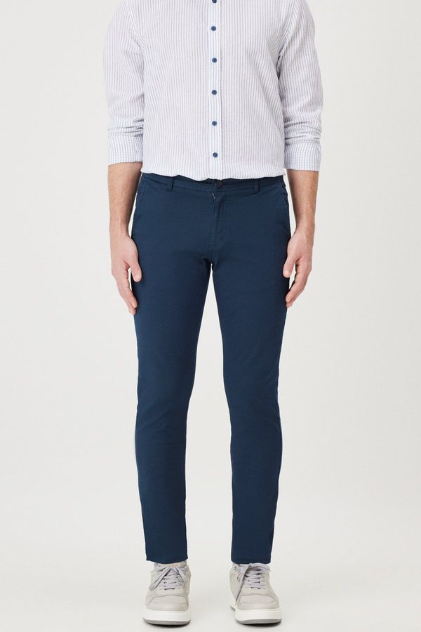 AC&Co / Altınyıldız Classics AC&Co / Altınyıldız Classics Men's Navy Blue Canvas Slim Fit Slim Fit Fitted Side Pockets Flexible Chino Trousers.