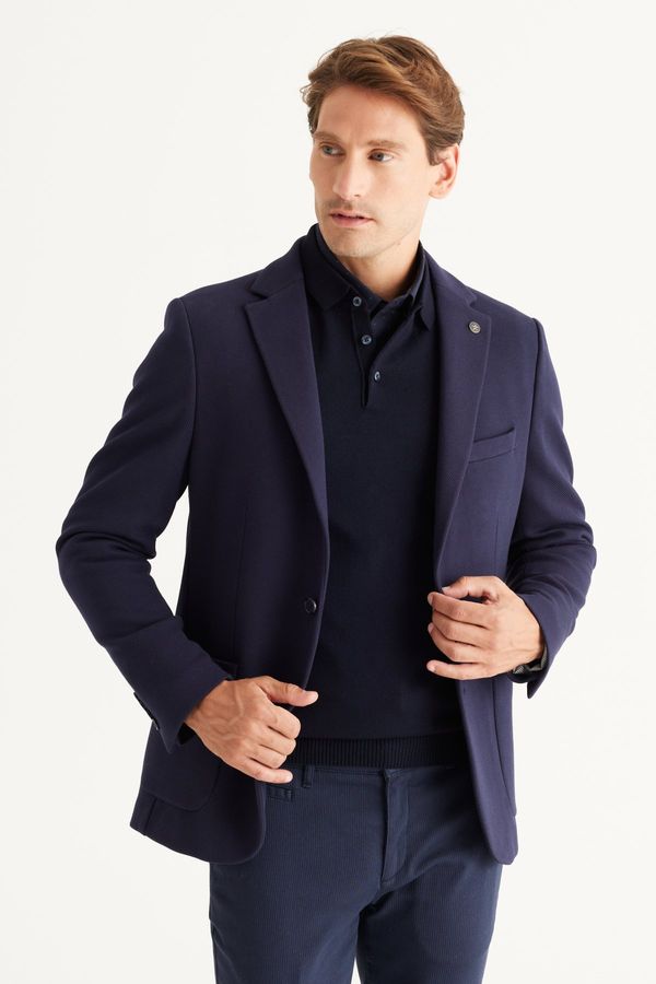 AC&Co / Altınyıldız Classics AC&Co / Altınyıldız Classics Men's Navy Blue Slim Fit Slim Fit Mono Collar Cotton Patterned Blazer Jacket